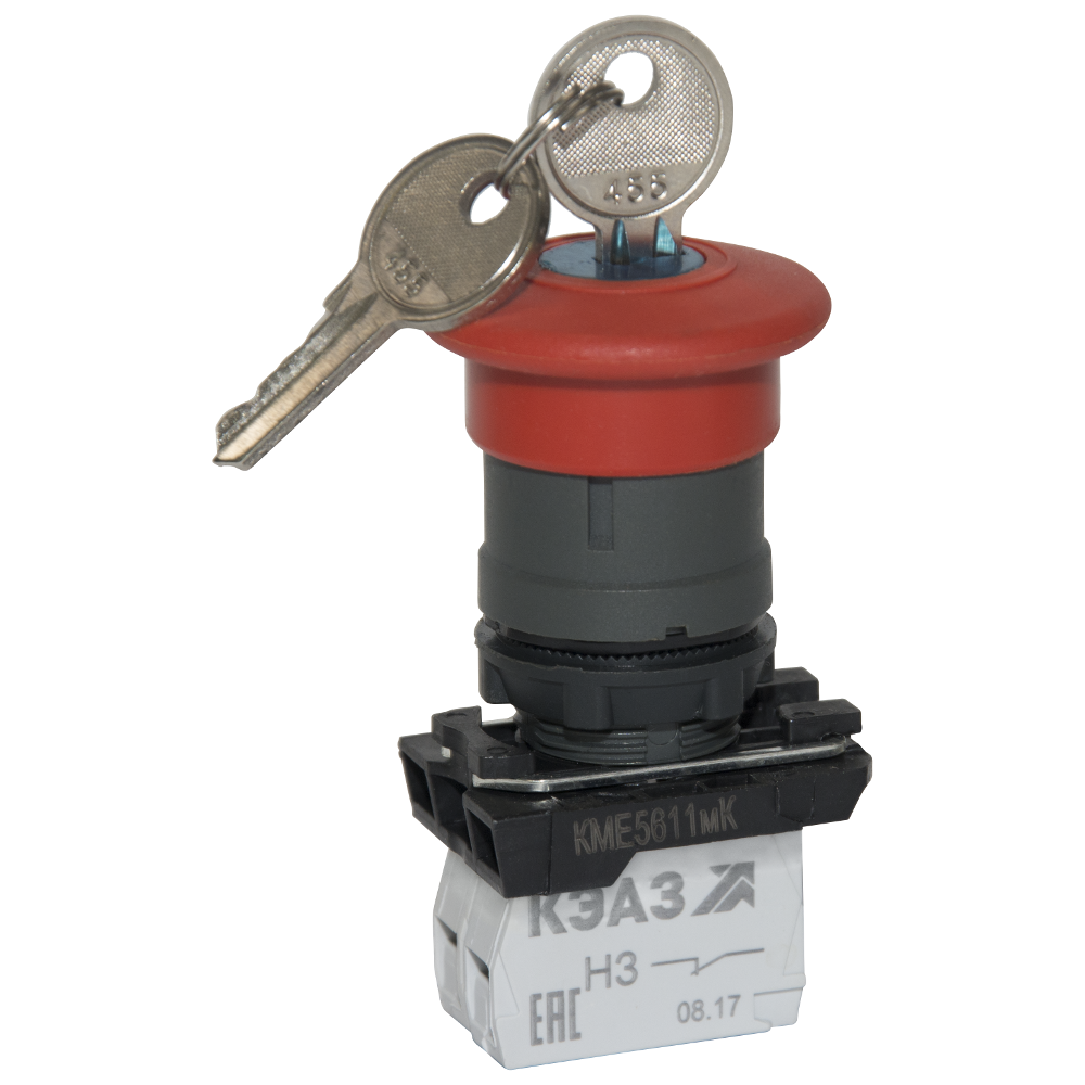 Кнопка КМЕ5611мК-красный-1но+0нз-гриб-ключ-фикс-IP65-КЭАЗ, 10 шт