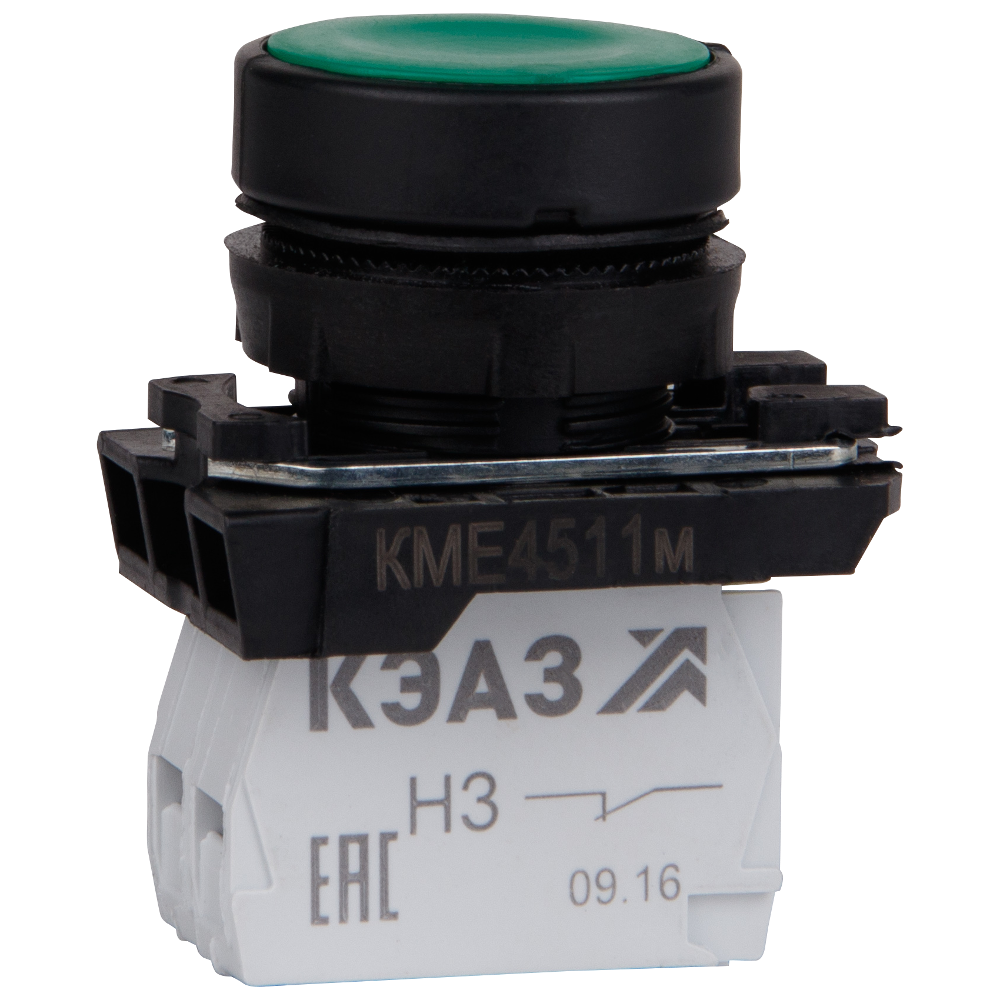 Кнопка КМЕ4511м-зеленый-1но+1нз-цилиндр-IP54-КЭАЗ, 14 шт