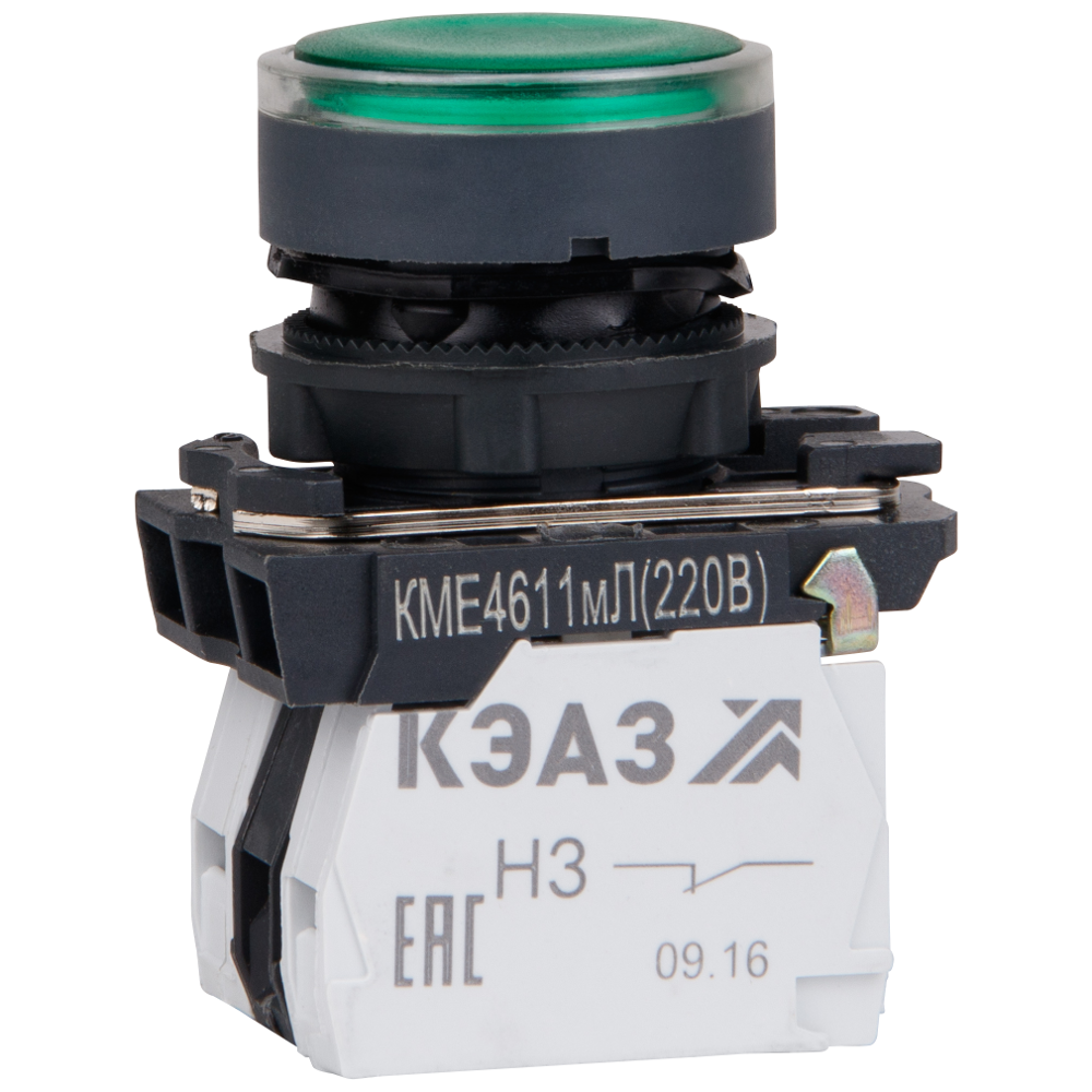 Кнопка КМЕ4622мЛ-24В-зеленый-2но+2нз-цилиндр-индикатор-IP65-КЭАЗ, 14 шт