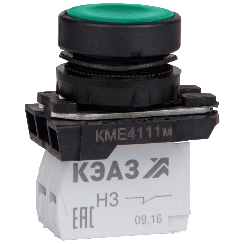 Кнопка КМЕ4122м-зелёный-2но+2нз-цилиндр-IP40-КЭАЗ, 14 шт