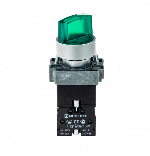 Переключатель с подсветкой, с фиксацией, 24V AC/DC, зеленый, 3 положения, 1NO