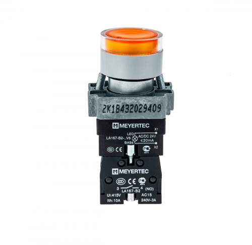 Кнопка с подсветкой желтая 220V 1NO